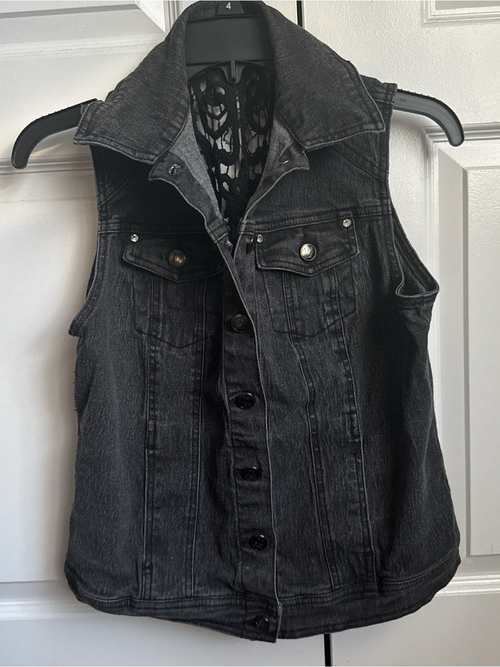 Sleeveless Black Washed Denim Vest